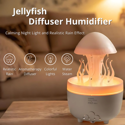 Jellyfish Humidifier Essential Oil Diffuser with 7 Colors Night Light Aromatherapy Diffuser Raindrop Humidifier for Home